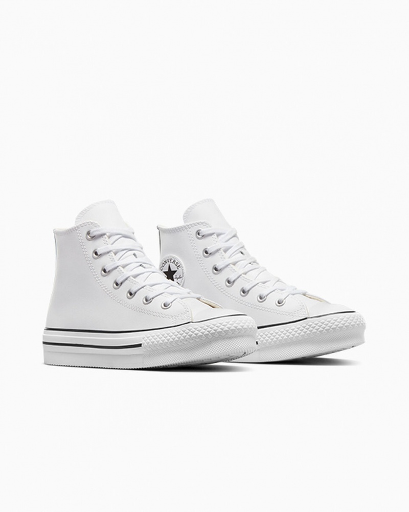 Converse Chuck Taylor All Star Lift Platform Leren Wit Zwart | 4135-QZLKH