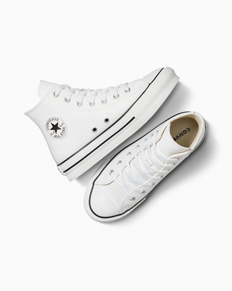 Converse Chuck Taylor All Star Lift Platform Leren Wit Zwart | 4135-QZLKH