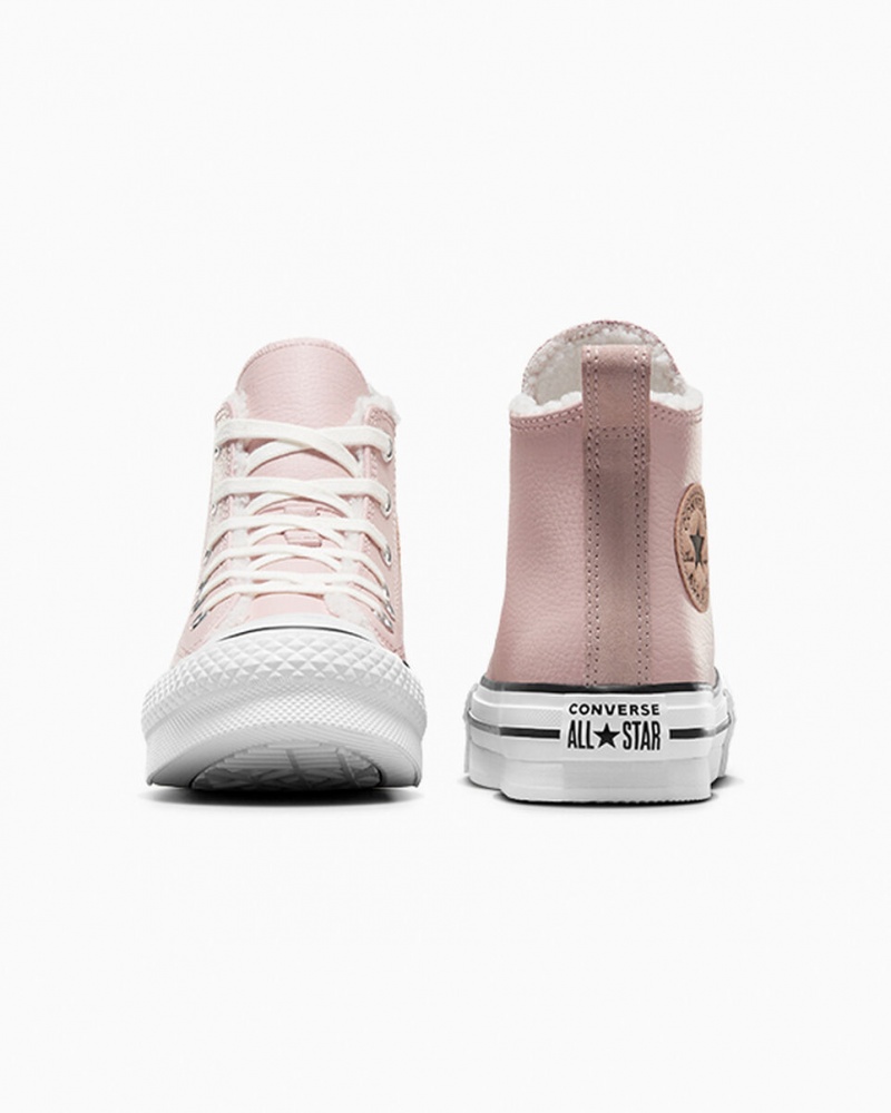 Converse Chuck Taylor All Star Lift Platform Leren & Faux Fur Roze Wit Zwart | 4127-WLOXZ