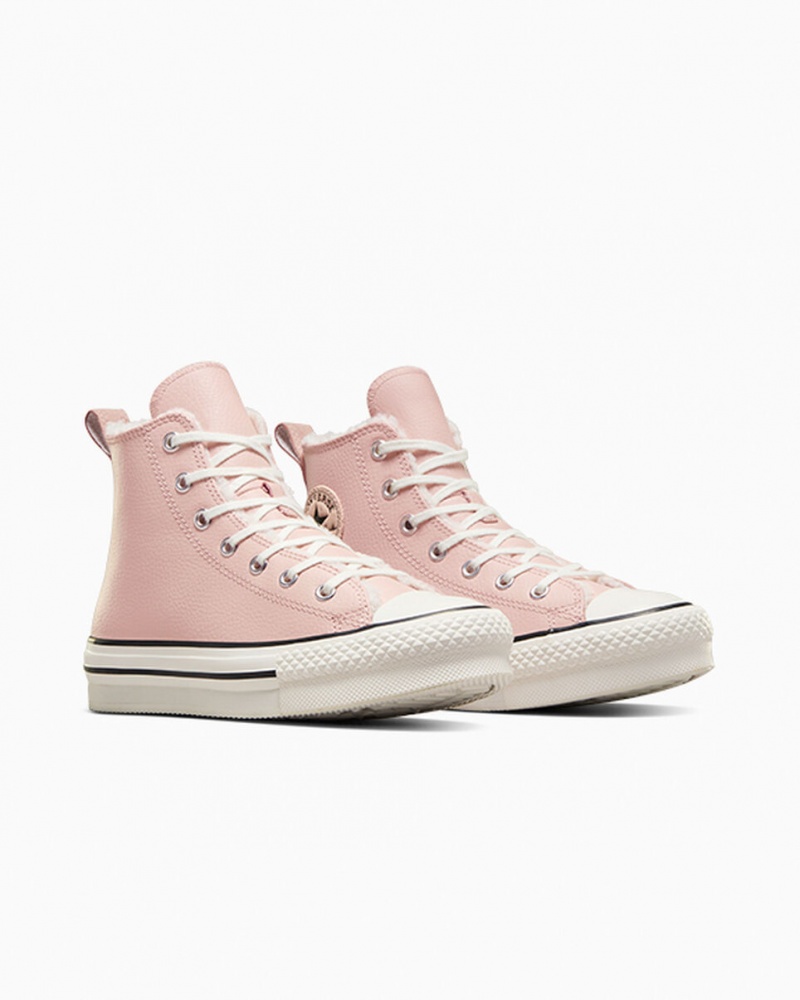 Converse Chuck Taylor All Star Lift Platform Leren & Sherpa Roze Wit Zwart | 1725-JTRNO