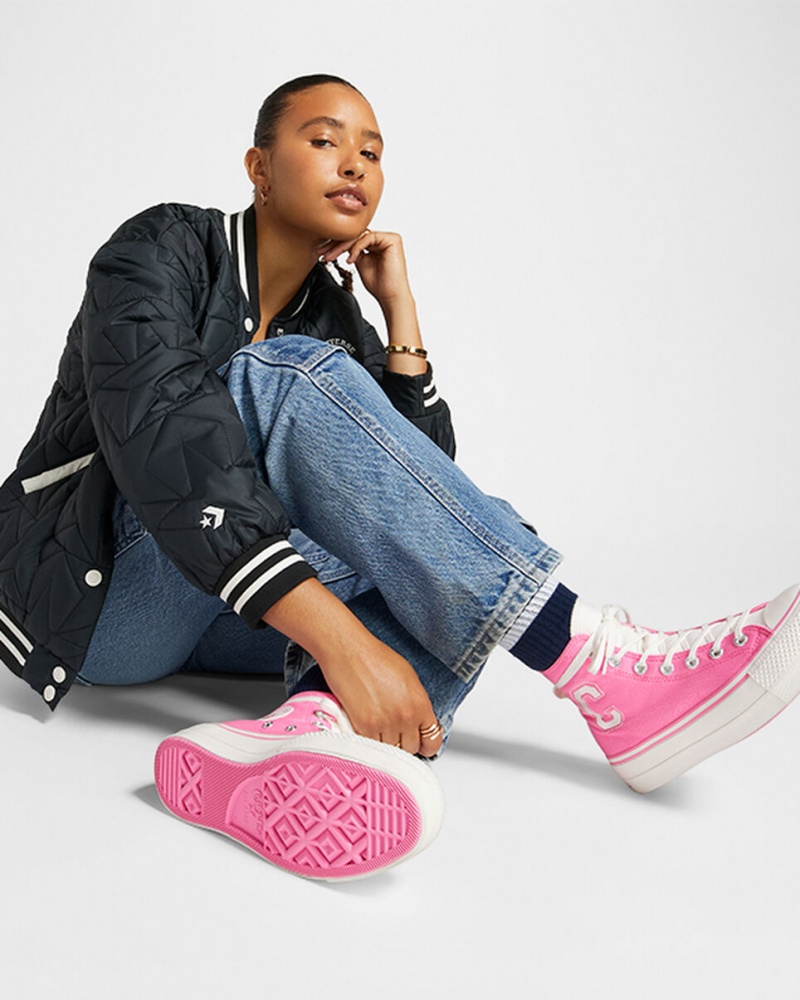 Converse Chuck Taylor All Star Lift Platform Retro Varsity Roze Roze | 3816-YMPTS