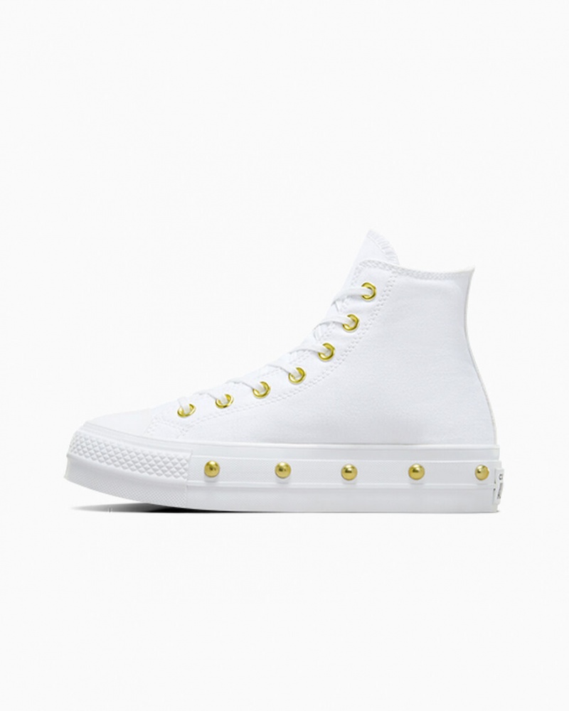 Converse Chuck Taylor All Star Lift Platform Star Studded Wit Wit Goud | 9612-FXHEQ