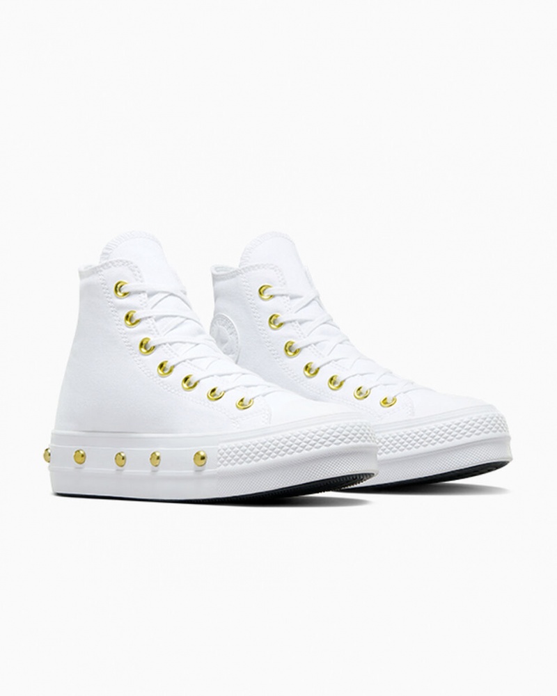 Converse Chuck Taylor All Star Lift Platform Star Studded Wit Wit Goud | 9612-FXHEQ