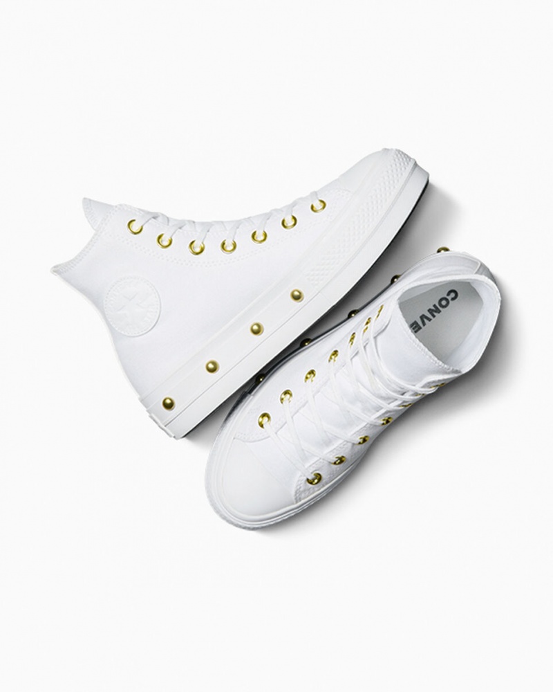 Converse Chuck Taylor All Star Lift Platform Star Studded Wit Wit Goud | 9612-FXHEQ