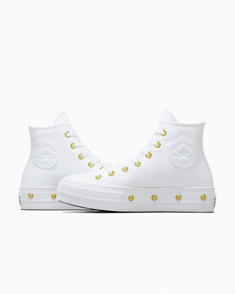 Converse Chuck Taylor All Star Lift Platform Star Studded Wit Wit Goud | 9612-FXHEQ