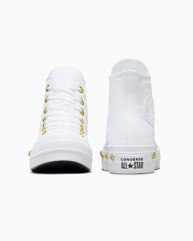 Converse Chuck Taylor All Star Lift Platform Star Studded Wit Wit Goud | 9612-FXHEQ