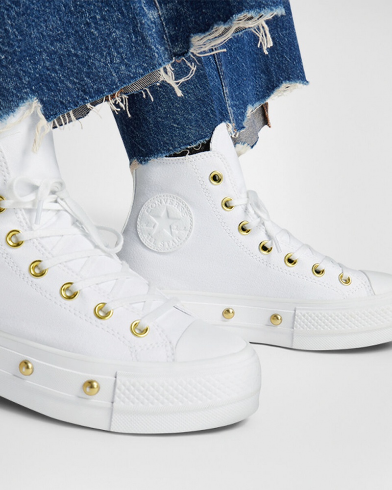 Converse Chuck Taylor All Star Lift Platform Star Studded Wit Wit Goud | 9612-FXHEQ