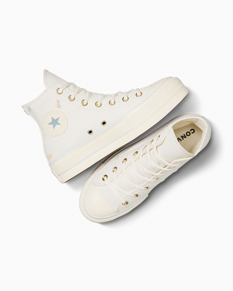 Converse Chuck Taylor All Star Lift Platform Tiny Tattoos Wit Blauw | 7304-TFMOU