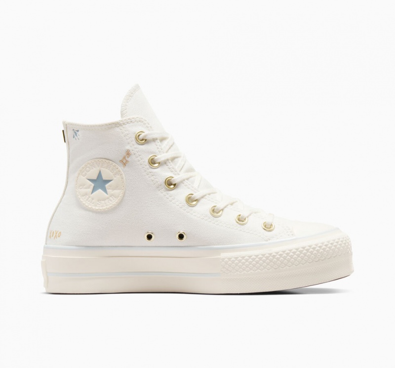 Converse Chuck Taylor All Star Lift Platform Tiny Tattoos Wit Blauw | 7304-TFMOU