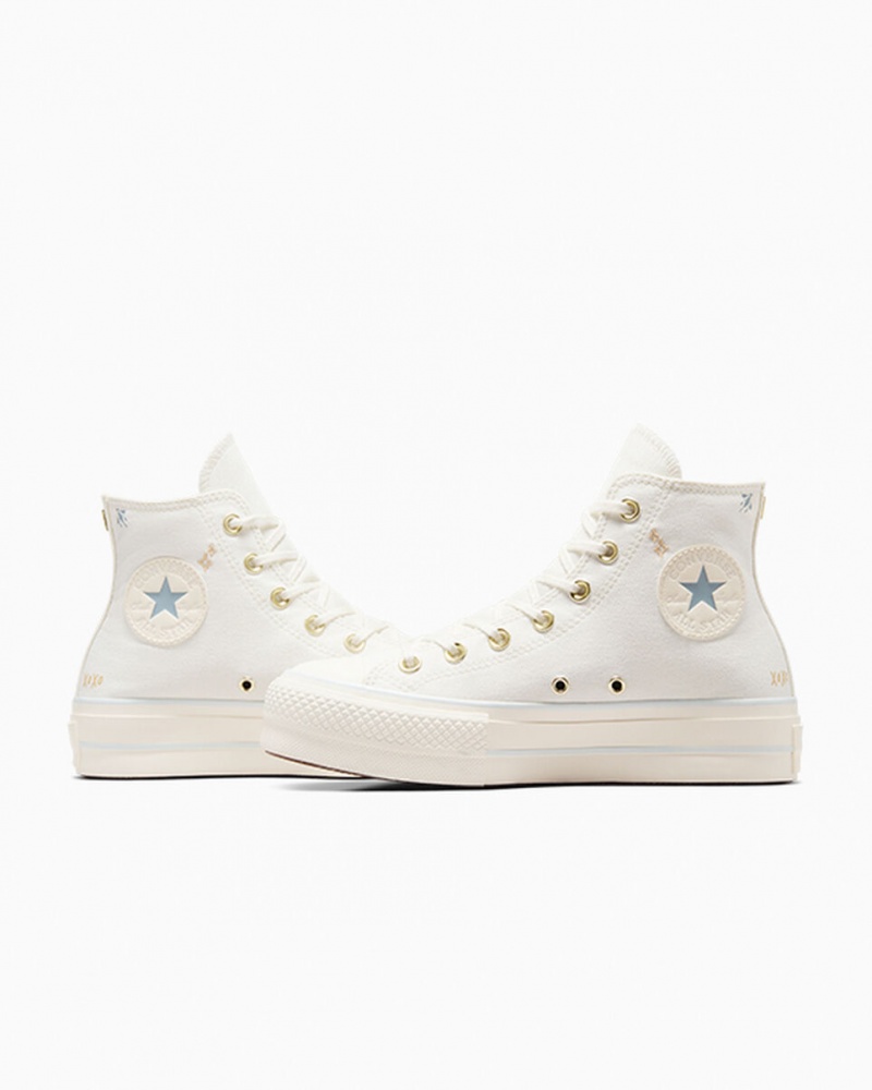 Converse Chuck Taylor All Star Lift Platform Tiny Tattoos Wit Blauw | 6803-WFJVL