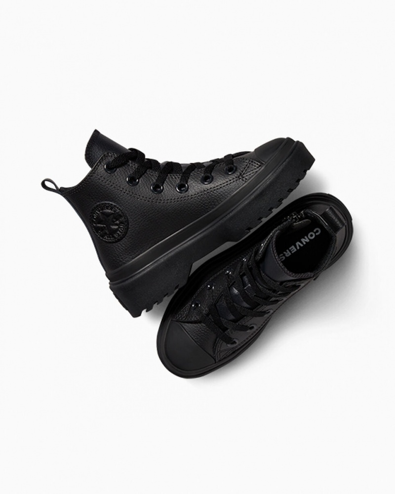 Converse Chuck Taylor All Star Lugged Lift Platform Leren Zwart Zwart Zwart | 7098-VLTJY