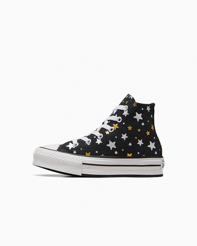 Converse Chuck Taylor All Star Platform Lift Sparkle Zwart Zilver Goud | 2943-HZWSE