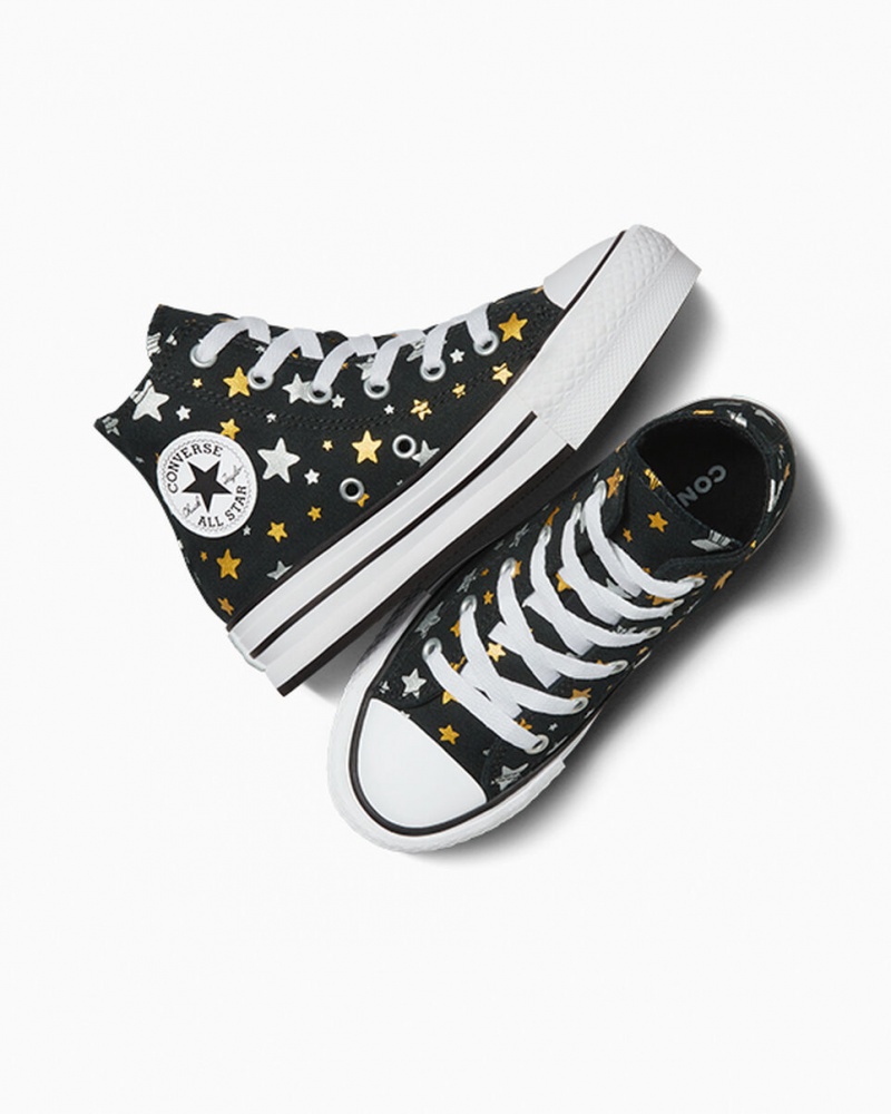 Converse Chuck Taylor All Star Platform Lift Sparkle Zwart Zilver Goud | 2943-HZWSE