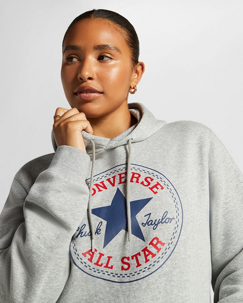 Converse Converse Go-To All Star Patch Standard-Fit Fleece Pullover Hoodie Grijs | 3289-KUNTC