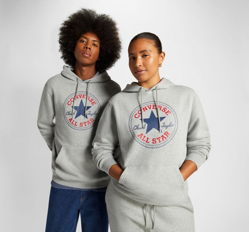 Converse Converse Go-To All Star Patch Standard-Fit Fleece Pullover Hoodie Grijs | 3289-KUNTC