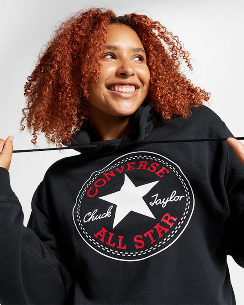 Converse Converse Go-To All Star Patch Standard-Fit Fleece Pullover Hoodie Zwart | 5641-WPJKA