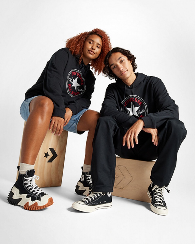 Converse Converse Go-To All Star Patch Standard-Fit Fleece Pullover Hoodie Zwart | 5641-WPJKA