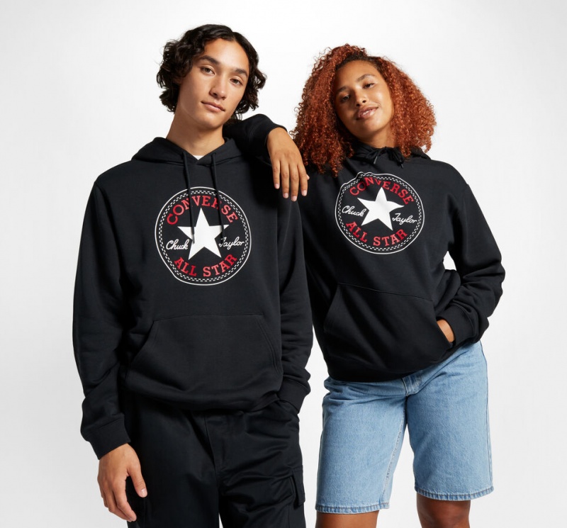 Converse Converse Go-To All Star Patch Standard-Fit Fleece Pullover Hoodie Zwart | 5641-WPJKA