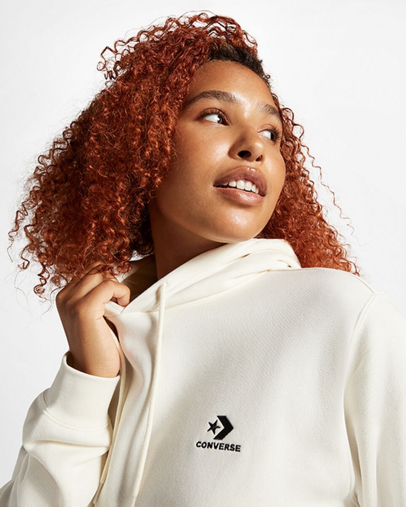 Converse Converse Go-To Embroidered Star Chevron Standard-Fit Fleece Hoodie Egret | 2651-PBTZM