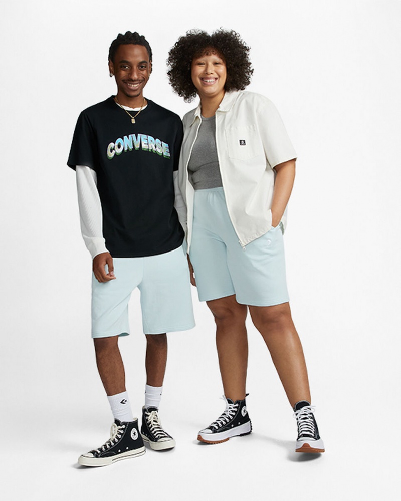 Converse Converse Go-To Embroidered Star Chevron Standard-Fit Fleece Kort Aqua Mist | 3205-VDUSI