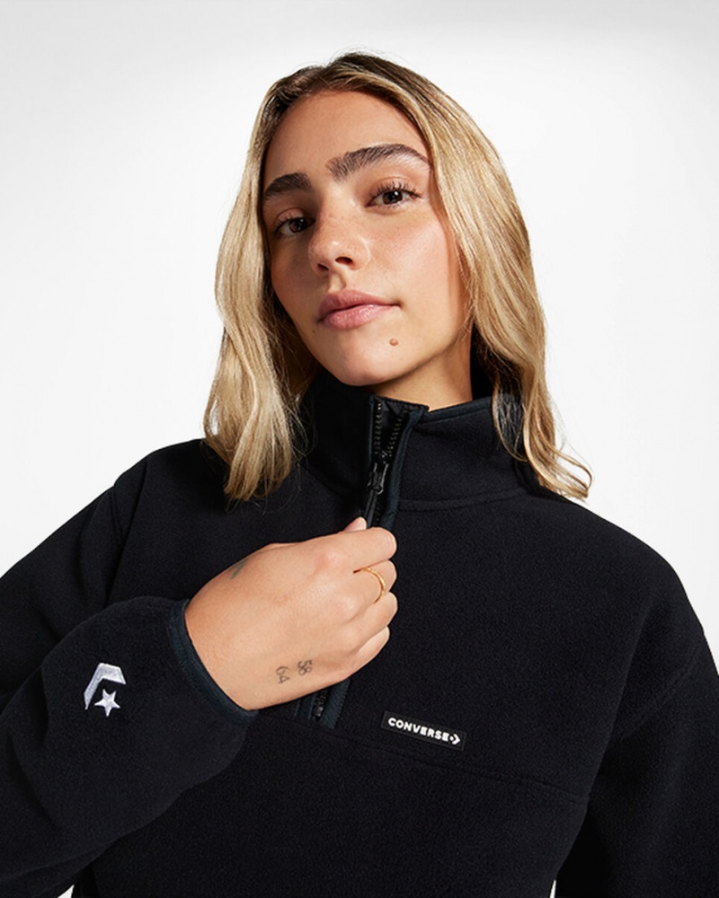 Converse Counter Climate Polar Fleece Half-Zip Popover Zwart | 1782-TQVDU