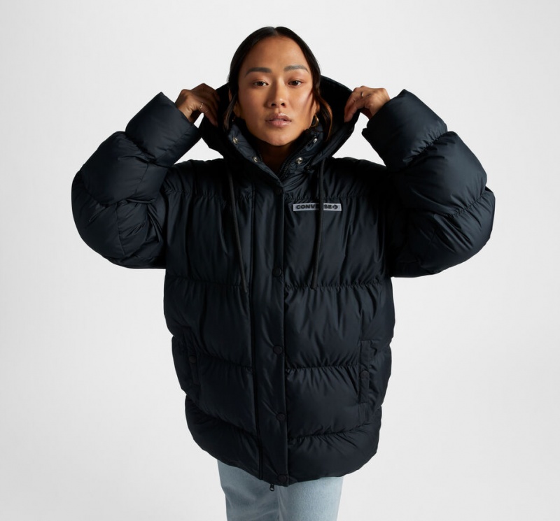 Converse Oversized Super Puffer Jacket Zwart | 1370-YTVSE