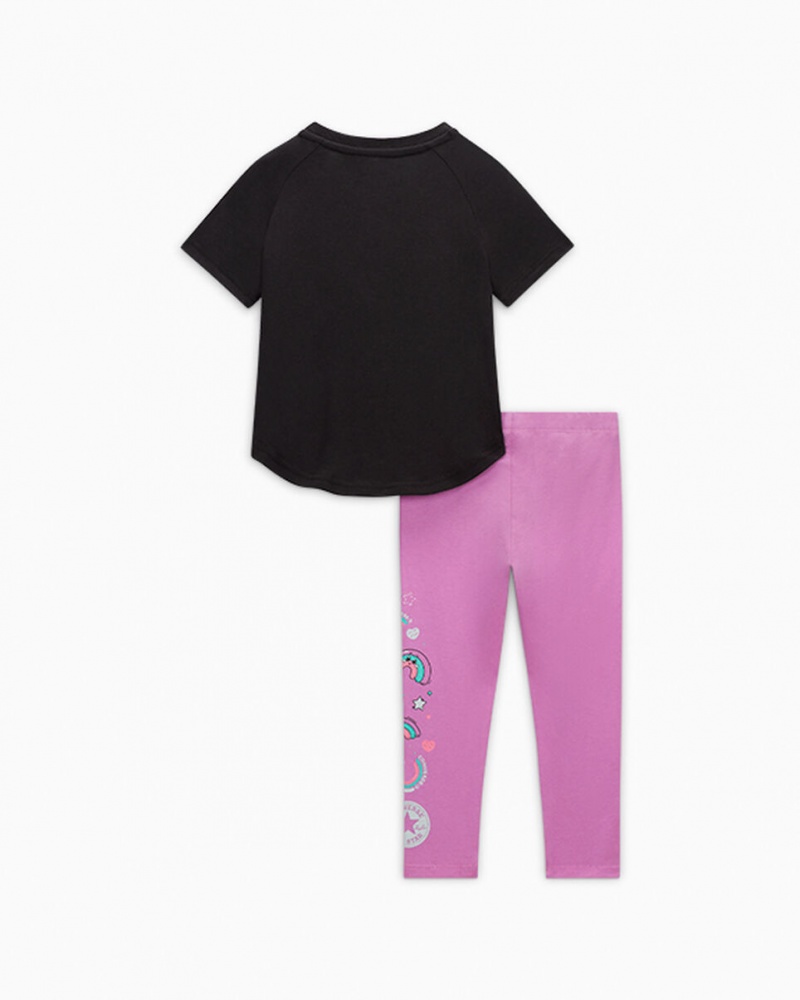 Converse Rainbow Floral T-Shirt & Leggings Set Grape Fizz | 9621-ITMDJ