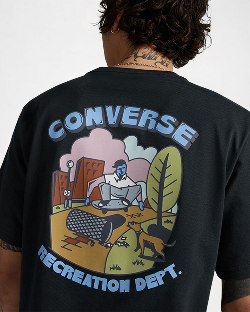 Converse Recreation Department Grafische T-Shirt Zwart | 7031-IYBCT