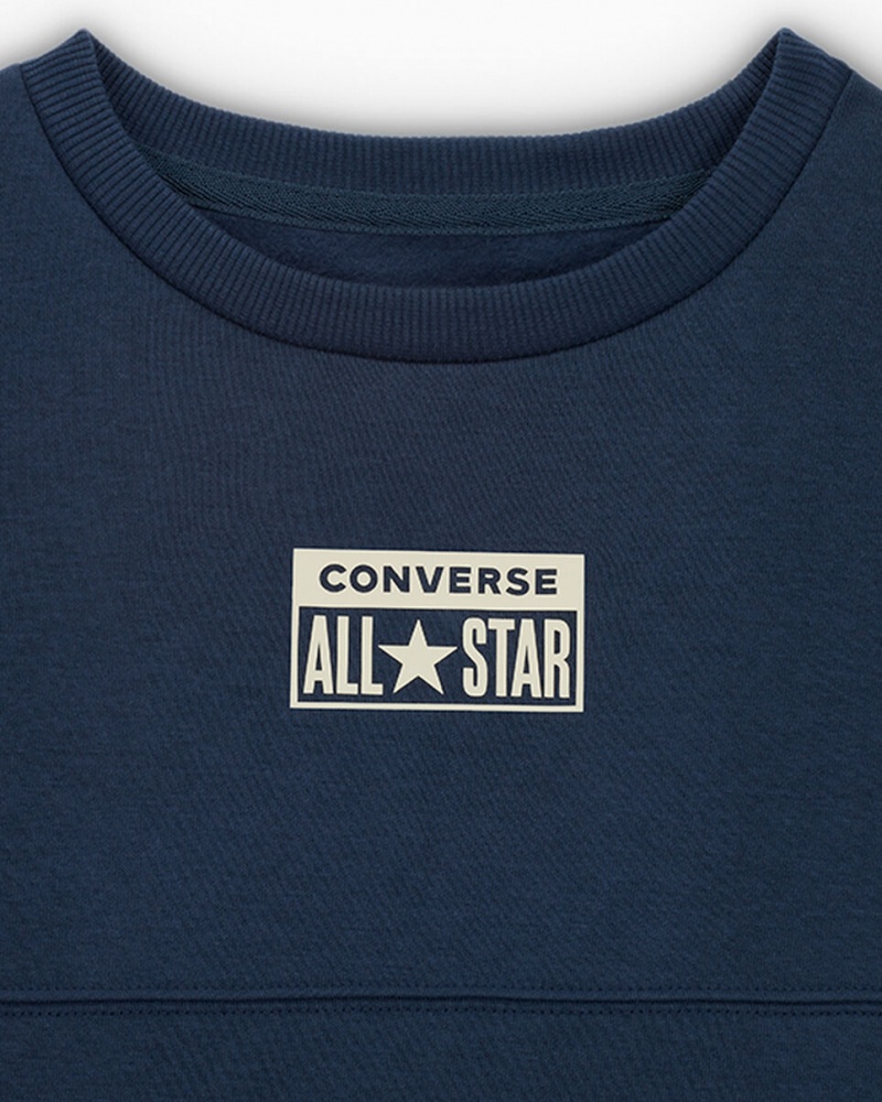 Converse Relaxed Fleece Crew Donkerblauw | 0865-CIHRQ