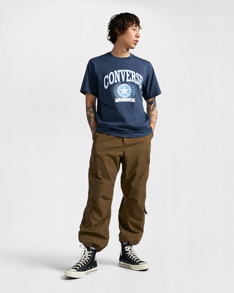 Converse Retro Collegiate Grafische T-Shirt Donkerblauw | 5937-LXDIR