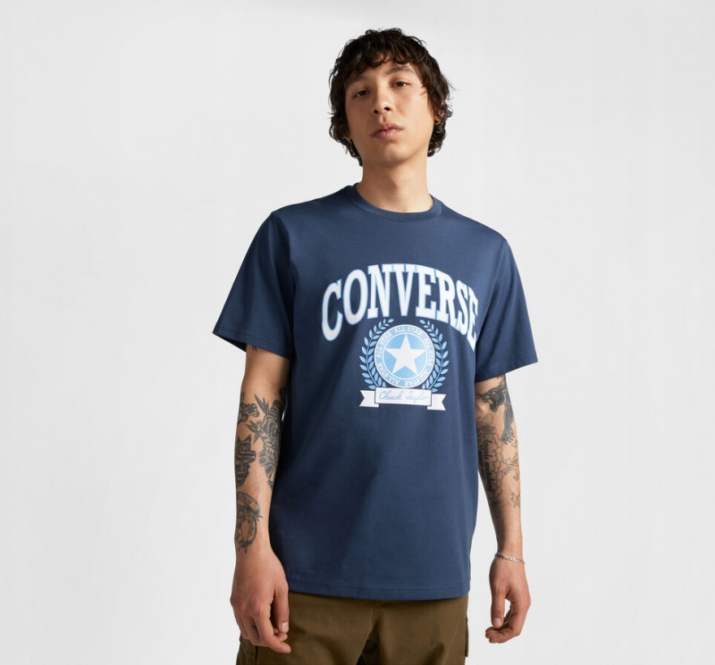 Converse Retro Collegiate Grafische T-Shirt Donkerblauw | 5937-LXDIR