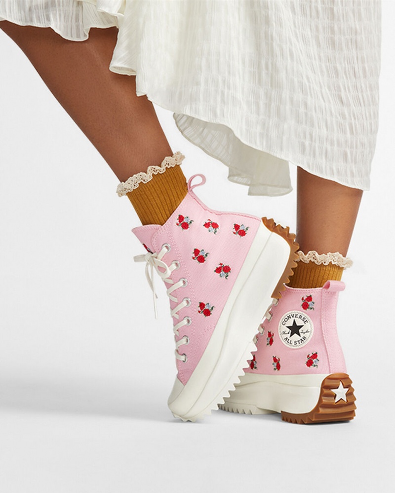 Converse Run Star Hike Platform Embroidered Floral Roze Rood | 3517-DNMLA