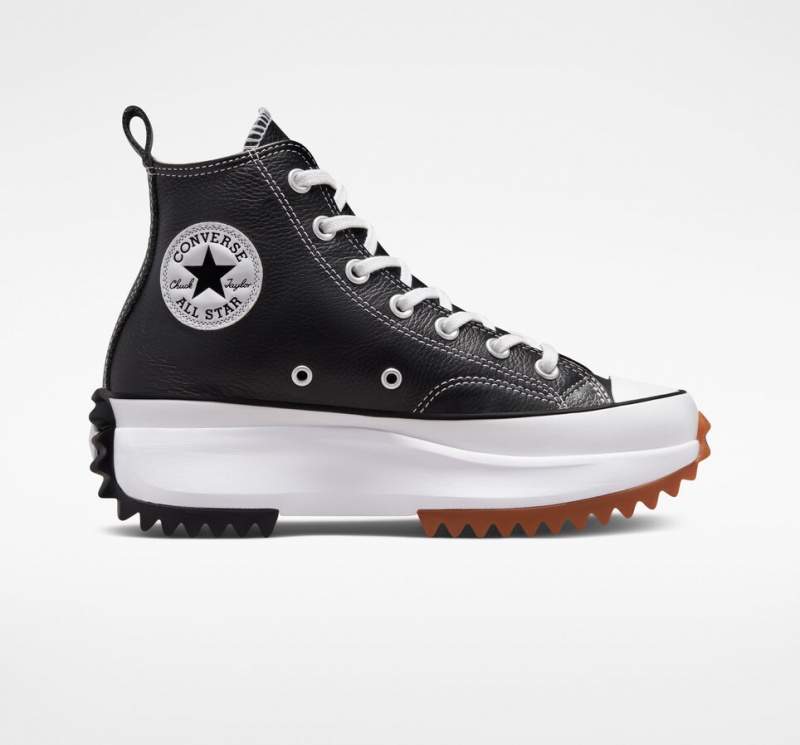 Converse Run Star Hike Platform Foundational Leren Zwart Wit | 6439-UHVNF