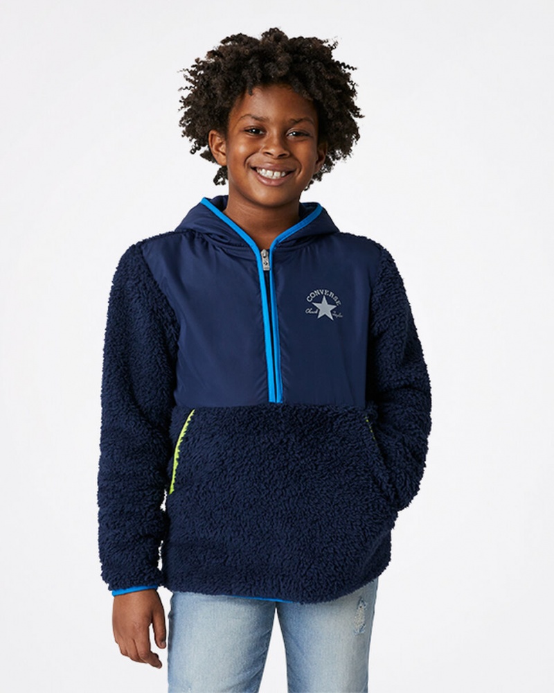 Converse Sherpa Half Zip Jacket Donkerblauw | 8153-XOMLT