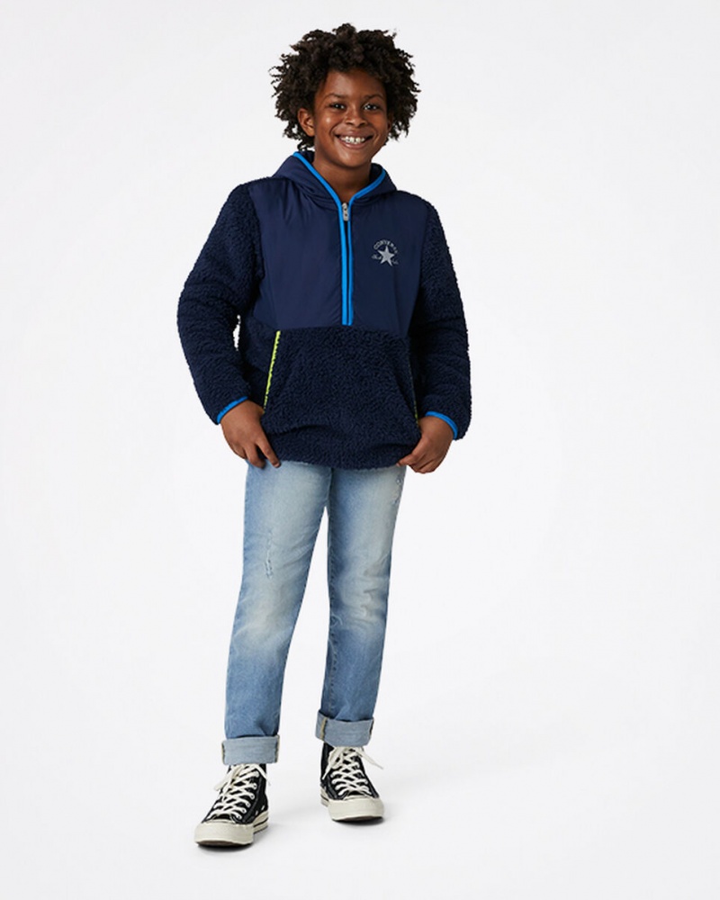 Converse Sherpa Half Zip Jacket Donkerblauw | 7239-BRGNE