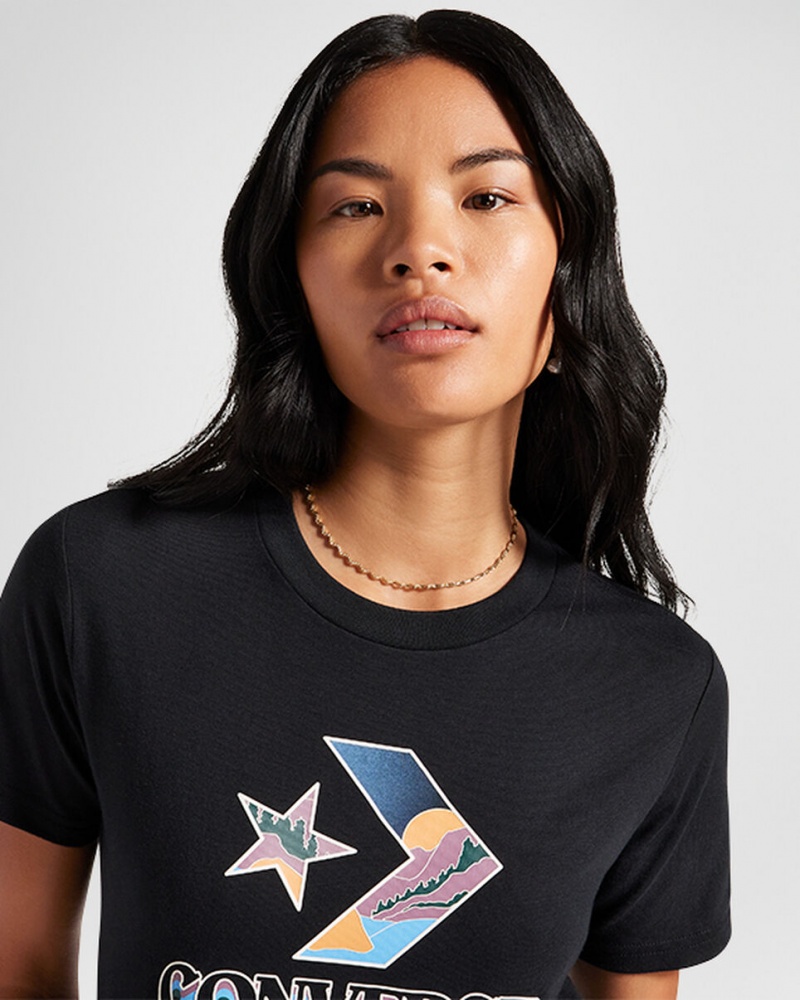 Converse Star Chevron Mountain Grafische T-Shirt Zwart | 9543-RBDPE