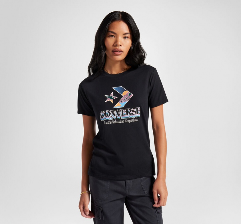 Converse Star Chevron Mountain Grafische T-Shirt Zwart | 9543-RBDPE